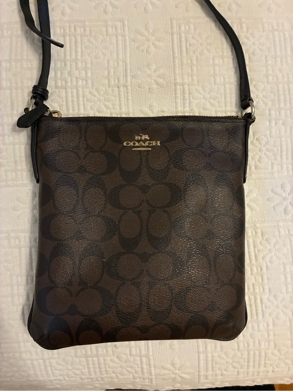 Coach Brown Signature Crossbody Messenger Bag with Gold Logo